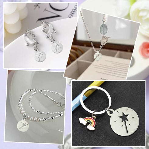 LiQunSweet 20 Pcs Flat Round with Star Magic Stick Charms Hollow Fairy Tale Wand Charms for DIY Necklace Bracelet Jewelry Making Supplies...