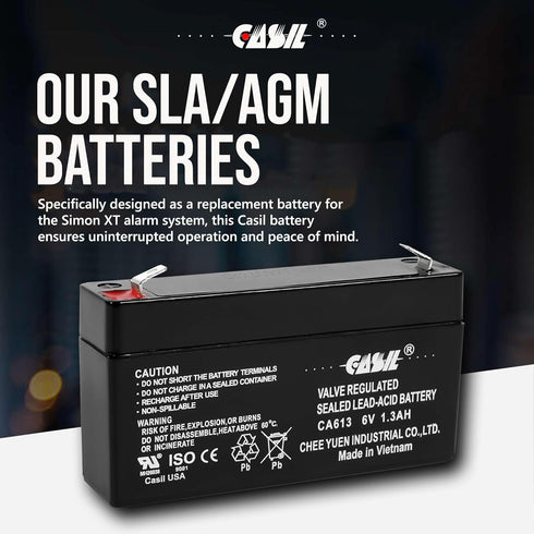 Casil 6V 1.3Ah SLA/AGM Replacement Battery – Maintenance-Free, Compatible with GE Interlogix 60-914, GE Simon 3, and GE Simon XT Panels...