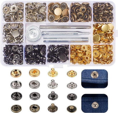 Snap Fastener Kit,Metal Snaps Buttons with Fixing Tools, 4 Color Clothing Snaps Kit for Clothing, Leather, Jacket, Jeans Wear, Bags, Bracelet...