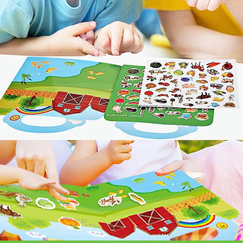 Reusable Sticker Books for Kids, Travel Removable Toddler Farm Sticker Books for 3 4 5 Year Old Girls Boys Birthday Gifts Educational Learning Toy...