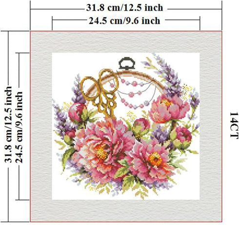ITSTITCH Stamped Cross Stitch Kits - Full Set of Embroidery for Beginners or Adults,14 CT 2 Strands DIY Peonies for Needlewoman Patterns Counted A...
