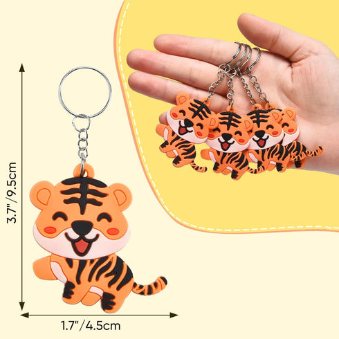 40 Pack Cute Smile Tiger Keychains for Wild Animal Party Favors, Safari Animal Party Favors, Baby Shower Return Gifts...