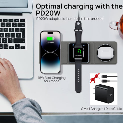 Wireless Charger Travel Charging Station, Compatible with Apple Magsafe iphone15/14/13 Pro/12 Pro Max, iWatch Series/AirPods Pro (with Adapter) fo...