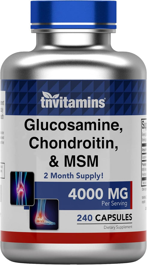 Glucosamine, Chondroitin, & MSM (4000 MG - 240 Capsules) for Men & Women | Joint Support Supplement Complex* | More Than Triple Strength! | Non-GM...
