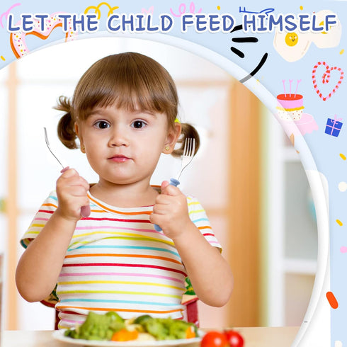 Chumia 9 Pieces Stainless Steel Toddler Forks, Kids Safe Utensils Set Baby Kids Self Feeding Training Cutlery with Round Handle, Stainless Steel M...