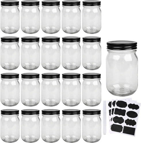 QAPPDA Mason Jars,Glass Jars With Lids 12 oz,Canning Jars For Pickles And Kitchen Storage,Wide Mouth Spice Jars With Black Lids For Honey,Caviar,H...