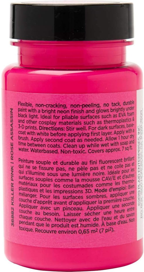 PlaidFX Neon Flexible Acrylic Paint Ideal for Pliable Surfaces and Cosplay Costumes, Non-Cracking or Peeling, No-Tack, Durable, 3 oz, Killer Pink...