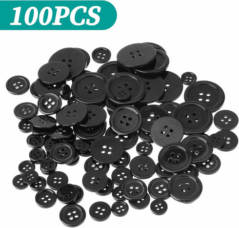 100Pcs Resin Sewing Buttons Premium 4-Hole Craft Buttons Eco-Friendly Round Black Button 5 Sizes Flatback Button for DIY Craft Holiday Decorations...