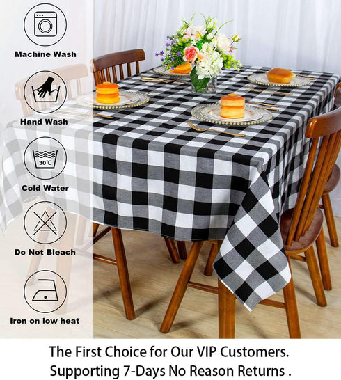 ShinyBeauty Checked Square Tablecloth 54x54-Inch Black and White Buffalo Plaid Tablecloth Washable Cotton Table Cover Gingham Tablecloth for Dinin...