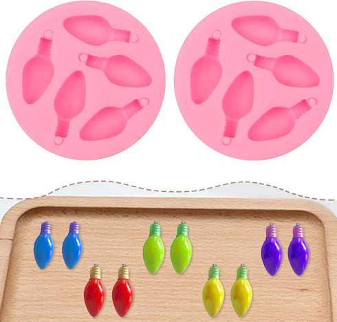 3D Light Bulb Clay Molds for Polymer Clay Jewelry, 2 Pcs Light Bulb with Hole Polymer Clay Molds, Christmas Lights Clay Earring Molds...