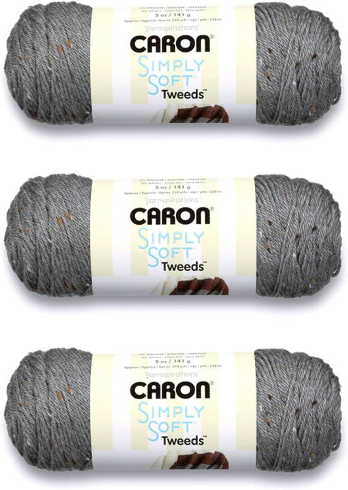 Caron Simply Soft Gray Heather Tweeds Yarn - 3 Pack of 141g/5oz - Acrylic - 4 Medium (Worsted) - 240 Yards - Knitting/Crochet......
