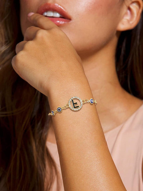 Dcfywl731 Gold Evil Eye Initial Bracelets Anklet for Women Mal De Ojo Letter Bracelets Anklet Hamsa Bracelet for Men Evil Eye Beaded Bracelets for...