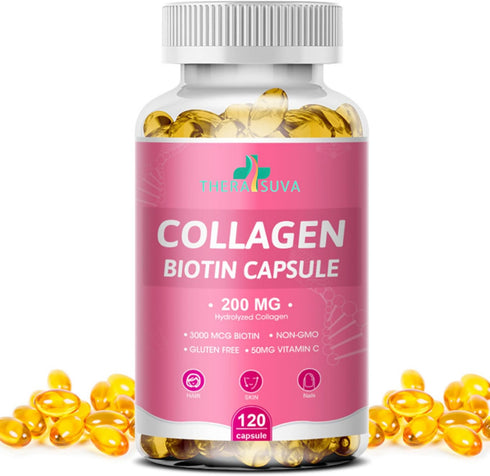 Multi Collagen Complex 200MG + Biotin 3000MCG + Vitamin C 50MG Per Serving! Promotes Healthy Hair, Beautiful Skin, and Nail Support! 120 Capsules,...