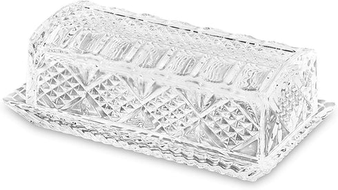 Large Deep Danish Crystal Covered Butter Dish Butter keeper Well Sealed to Keep Butter Soft Beautiful Decorative Design and Antique Look 7" x 3.75...