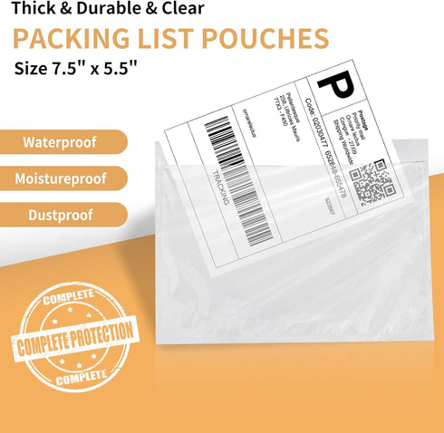 Shipping Label Sleeves 7.5" x 5.5" (50 Packs) BESTIKER Clear Adhesive Packing Slip Pouches, Packing List Envelopes, Shipping Supplies for Small Bu...