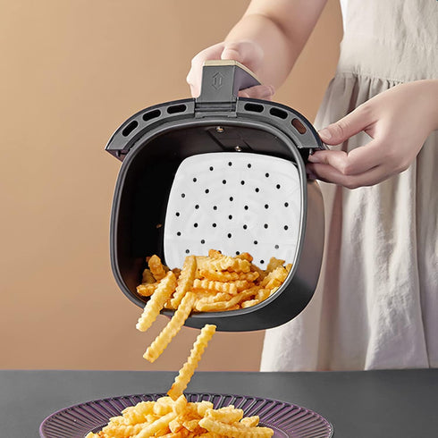 Numola 100 Pcs Air Fryer Liners Disposable Parchment Paper, 8 Inch Perforated Airfryer Sheets for Baking, Square Non-Stick Steamer Liner for Oven,...