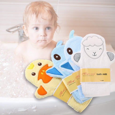 Shappy 4 Pieces Baby Bath Mitt Washcloths Gloves Panda Toddler Soft Washcloths for Kids Designed in Cute Animal Yellow Duck Shark Sheep Cotton Tow...