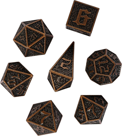 UDIXI Metal DND Dice Maze Carved D&D Dice Set 7PCS Copper Metal Dice with Leather Pouch for Dungeons and Dragons Role Playing Games...
