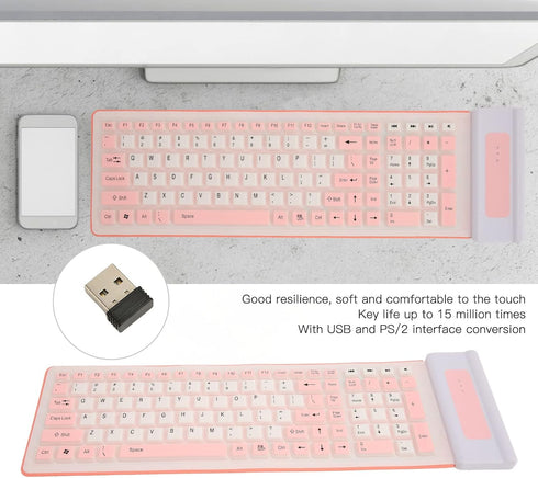 Silicone Keyboard, Foldable Silicone Keyboard Soft Waterproof Rollup Keyboard for PC Laptop Notebook, 103 Keys, Mute Typing, Lightweight ()...