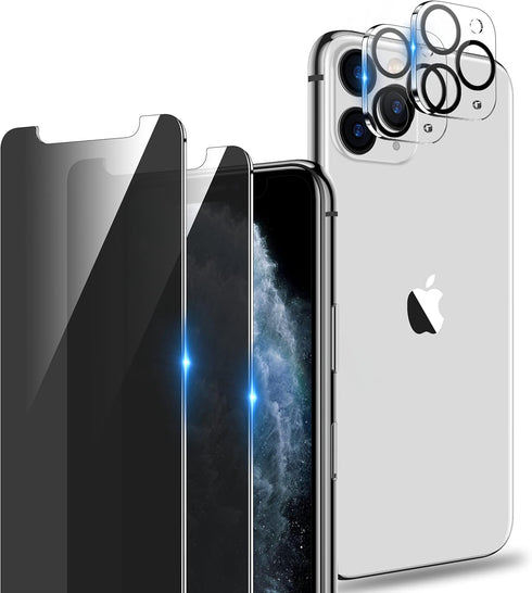 2 Pack iPhone 11 Pro Max Privacy Screen Protector with 2 Pack Camera Lens Protector, Anti Spy 9H Hardness Tempered Glass, Bubble Free Easy Install...