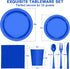 Blue Party Birthday Supplies, Blue Paper Plates Napkins Cups, Disposable Dinnerware Set Serves 25, Blue Plastic Forks Knives Spoon for Wedding Bri...