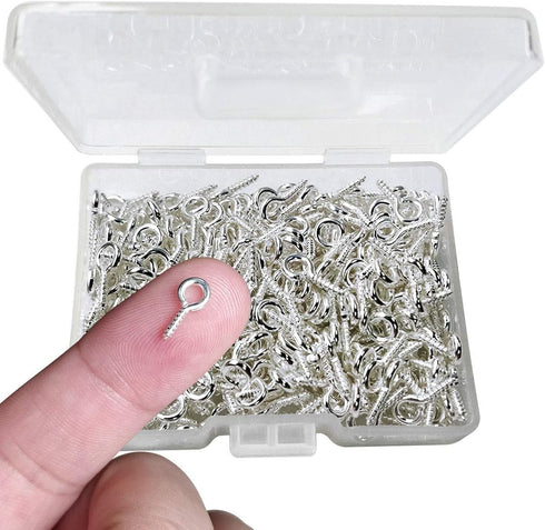 300PCS Mini Screw Eye Pin Pegs, 10 x 5mm Hooks, Self-Tapping Screws for Arts & Crafts, Cork Top Bottles & DIY Jewelry Making (Silver)...