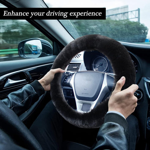 4PCS Set Fluffy Steering Wheel Covers with Handbrake Cover&Gear Shift Cover&Plush Keychain Furry Steering Wheel Cover for Women Girl Fashion Warm ...