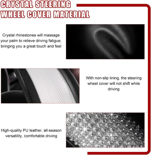 Bling Car Steering Wheel Cover, Sparkling Crystal Rhinestone Auto Wheel Protector, Anti Slip Cover Fit 15 Inch Steering Wheel for Women Girls, Uni...