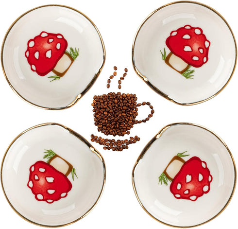 4 PCS Mushroom Coffee Spoon Rest Ceramic Spoon Rests Gold Rim Coffee Bar Accessories Teaspoon Rest Coffee Stir Spoon Rest Mini Cooking Spoon Holde...