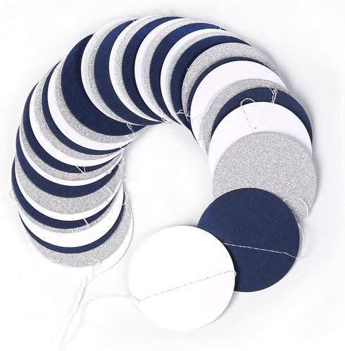 Navy Blue White Silver Paper Garland,52Ft Gender Reveal Hanging Decoration Streamer Banner,Graduation Engagement Christmas Wedding Birthday Party ...