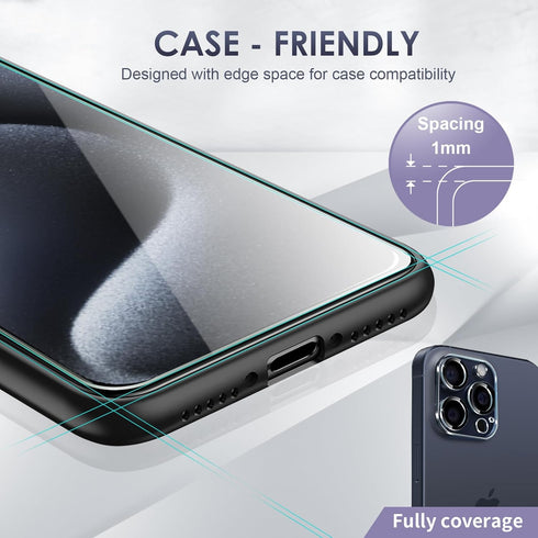 Tempered Glass Compatible with iPhone 15 Pro Screen Protector 6.1'', 3 Pcs Screen Protector + 2 Pcs Camera Lens Protector, [Not for iPhone 15 Pro ...