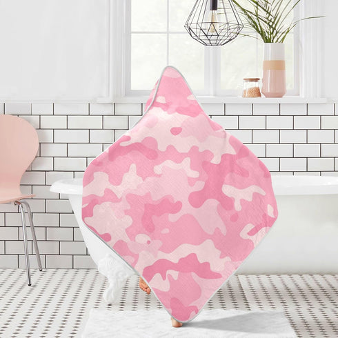 Pink Camouflage Baby Hooded Towel, Ultra Soft Absorbent Cotton Baby Bath Towel for Newborn Toddler Boys Girls, 30 x 30 Inch...