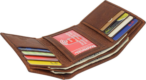 MARSHAL Deer Men's RFID Blocking Real Leather Bifold Trifold Wallet (Trifold)...