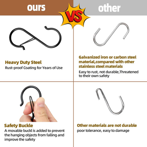 12Pcs S Hooks Hanging Safety Buckle - 3.5 inch Heavy Duty S Hooks,Hanging Plants for Closet Hooks, Clothes, Kitchen Utensil, Pots and Pans, Bags (...