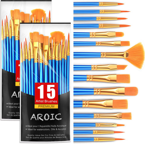 AROIC Acrylic Paint Brush Set, 30 pcs Nylon Hair Paint Brushes for All Purpose Oil Watercolor Face Body Rock Painting Artist, Small Paint Brush Ki...