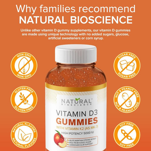 Sugar Free Vitamin D3 K2 Gummies - Vitamin D3 Gummies 5000 IU+K2 MK7 80 mcg, K2 D3 Vitamin Supplement Adults, Vitamin D K2 for Bones, Immune, Hear...