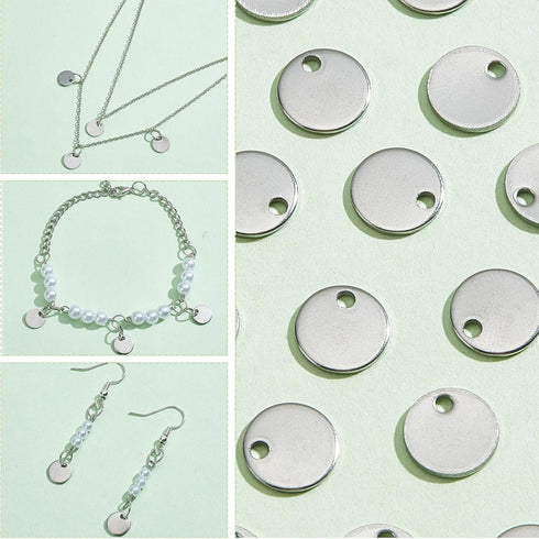 PH PandaHall 100 Pcs 304 Stainless Steel Flat Round Blank Stamping Tag Pendants Charms Diameter 8mm for Jewelry Making...