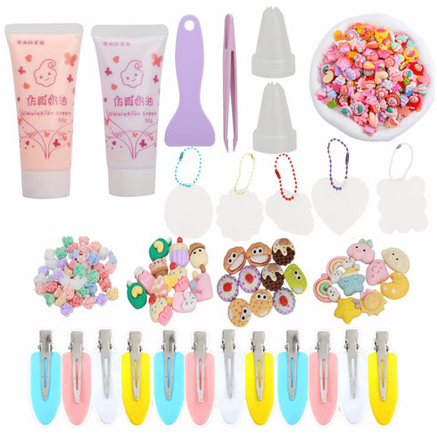 Taginke 104 Pcs DIY Hairpin Kit, DIY Cream Glue Hair Clips with 3D Cartoon Accessories,DIY Keychain Pendants Set Gift for Women Girls (Set 1)...