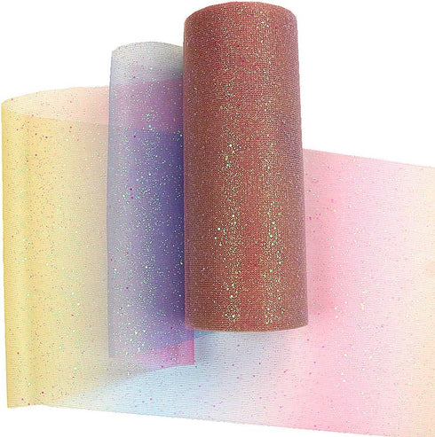 Rainbow Glitter Tulle Rolls 6 inch x 10 Yards (30 feet) for Table Runner Chair Sash Bow Pet Tutu Skirt Sewing Crafting Fabric Wedding Birthday Rib...