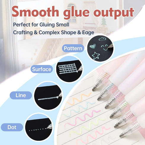 Fine Tip Glue Pen, 6 pcs Quick Dry Glue Pens with 12 Refills, Apply Glue Like Writing, Easy Use Precise Control, Ballpoint Glue Pen for Crafting, ...