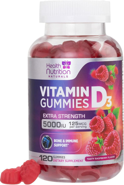 Vitamin D3 Gummies Extra Strength 5000 IU (125 mcg) - Bone, Teeth, Muscle & Immune Support Vitamin D Gummy Dietary Supplement, Nature's Berry Vita...