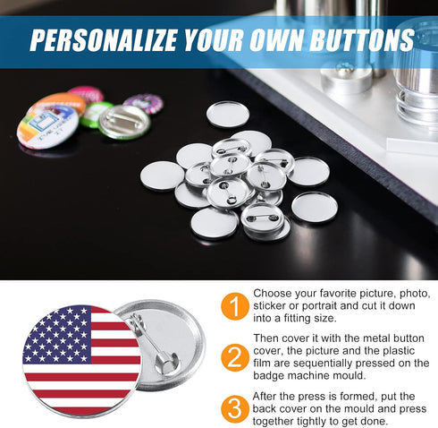 Hicarer 600 Pieces Blank Button Making Supplies Round Badge Button Parts Metal Button Pin Badge Kit for Button Make Machine, Including Metal Shell...