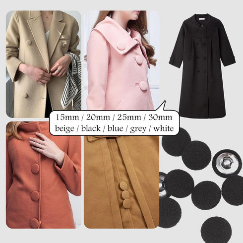 10PCS Fabric Cloth Covered Buttons with Metal Shank Buttons for Suits Gowns Blouses Tuxedo Sweaters Fabric Buttons Black 20mm...