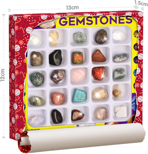 XXTOYS Rocks Collection 25PCS Rock and Mineral Education Set Gemstones for Kids Geology Gem Kit with Healing Chakra Gemstones, Tumbled Stones and ...