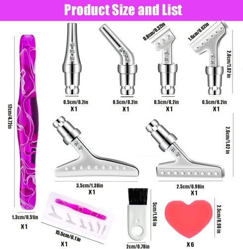 Heyseri 16 Pieces Diamond Painting Pen Accessories, 45° Ergonomic 6 Pieces Replacement Stainless Steel Pen Tips, 5D Resin Diamond Art Tools with G...