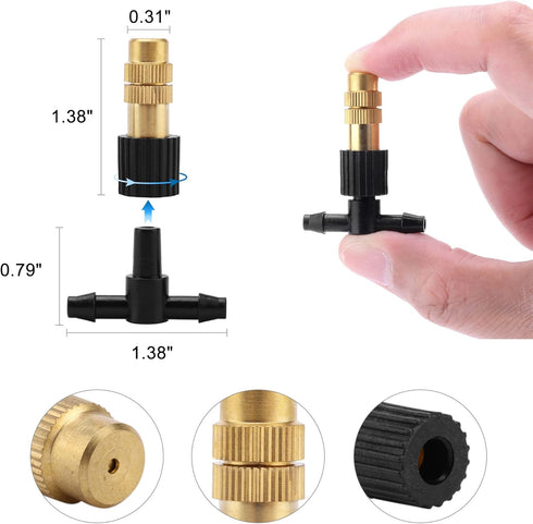 ACBungji 30pcs Brass Misting Nozzles Three-way Connector Drip Irrigation Nozzle 4/7 Inches Adjustable Atomizing Nozzle Cooling Misting System for ...