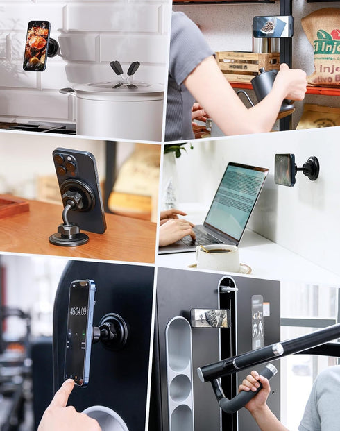 Gym Magnetic Phone Holder for MagSafe, Dual Magnetic Phone Mount Gym Phone Holder Magnet with Double Ball Head Locking Angle Compatible with iPhon...