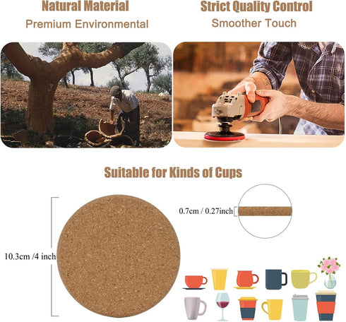 8 Pcs Drink Coasters with Holder, Thicker Cork Coasters for Drinks Absorbent for Coffee Table Wooden Coaster Set Tabletop Protection Cup Mat Bar K...