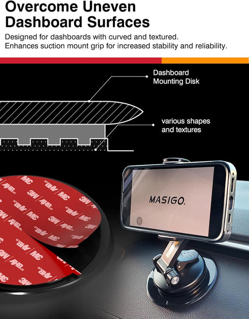 3M VHB Adhesive Dashboard Mounting Disk Set for Suction Cup Car Mounts - 3.74 inch (95mm) Wide, Ensures Secure Hold for Phone Holders, GPS, Dash C...