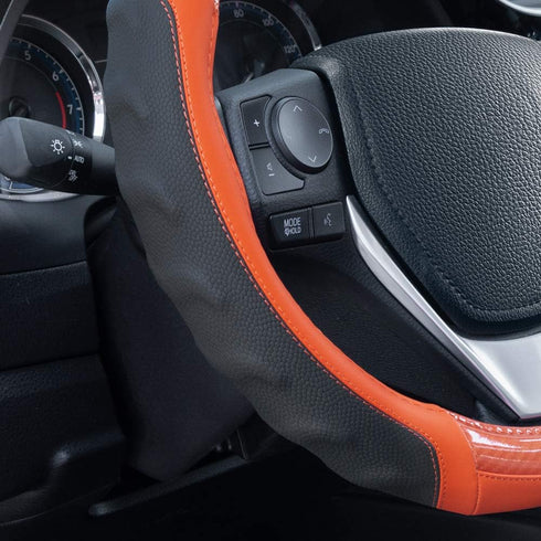 Motor Trend SW-812 Orange Ultra Sport Pebbled Leather Steering Wheel Cover with Carbon Fiber Detail-Universal Fit for Standard Sizes 14.5 to 15.5 ...